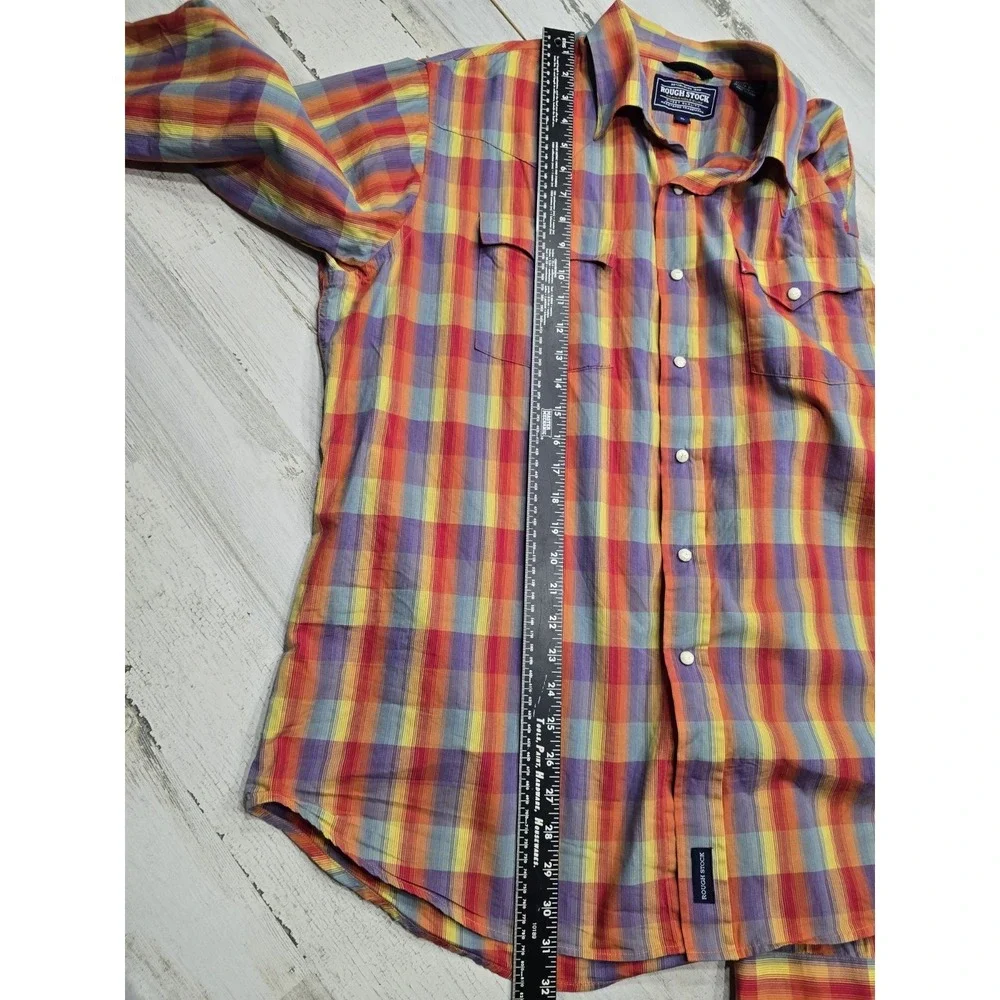 Rough Stock Panhandle Slim Mens XL Western‎ Pearl Snap Plaid Shirt Multi R0S9277